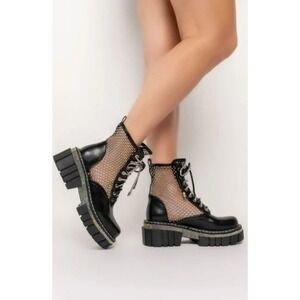 Azalea Wang Mesh Dramatic Lace-Up Sparkle Chunky Heel Bootie Sz 9